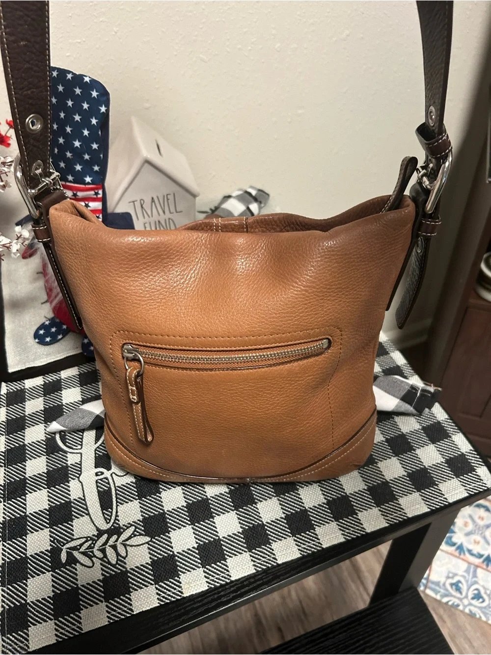 Coach❤️Legacy Camel Pebbled Leather Convertible Bag with Dark Strap F10941